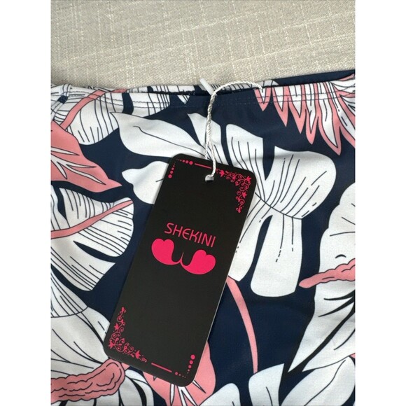 Shekini High Waist Ruffle Bikini‎ Bottom Women’s Size Small Navy White Pink - Picture 6 of 12